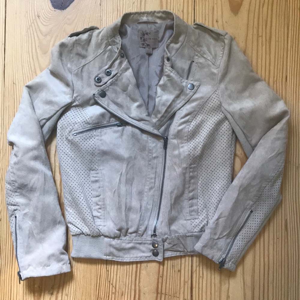 Moto Jacket faux suede cream khaki beige Boho motorcycle jacket small S